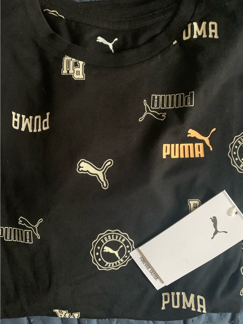 Puma Black Tee with Gold & White Logos